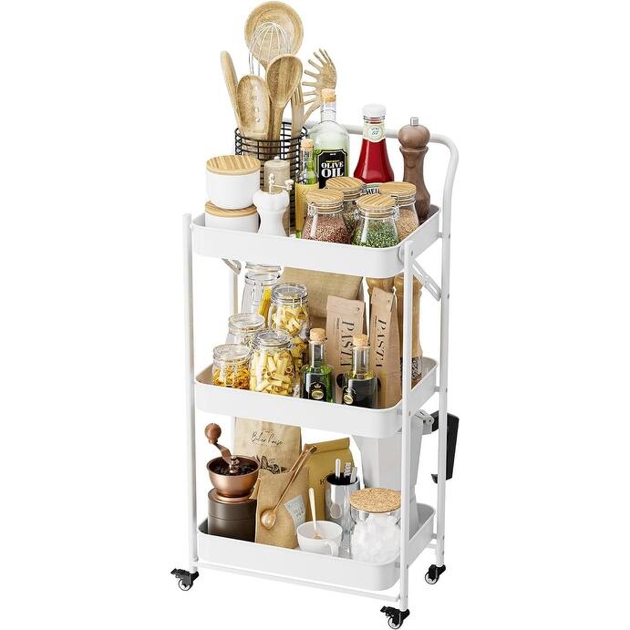 Foldable Rolling Cart, 3-Tier Metal Folding Storage Utility Carts