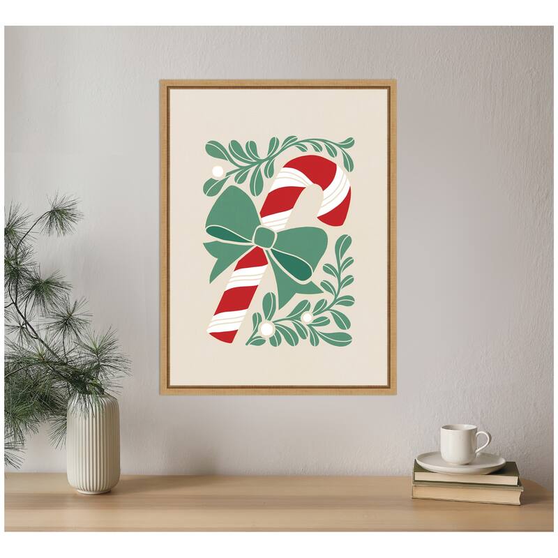 Kate and Laurel Sylvie Framed Canvas Christmas Icons Prima Set Candy Cane by Dominique Vari