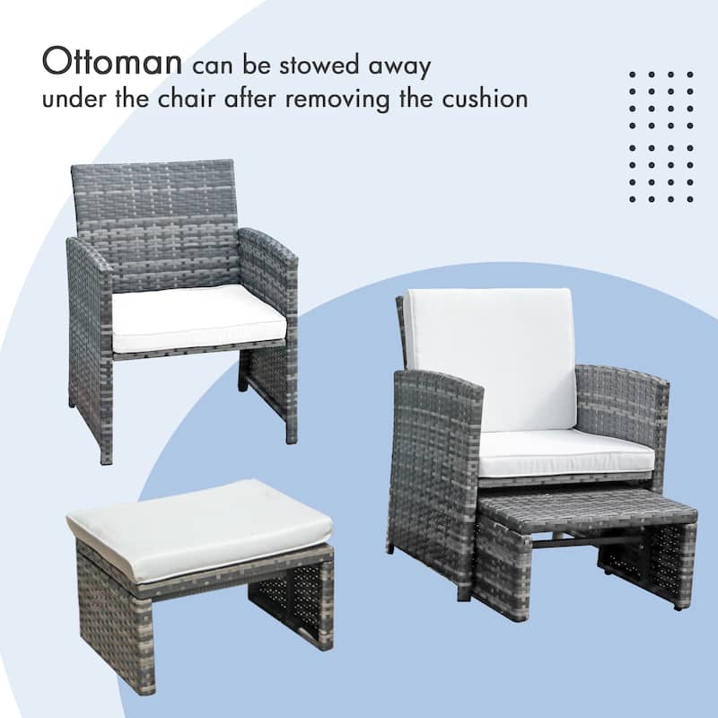Patio 6 Pieces Wicker Conversation Set with Ottoman and Side Table