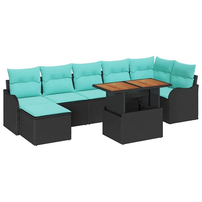 vidaXL 8 Piece Garden Sofa Set with Cushions Black Poly Rattan - 113.2×48.2×27.2