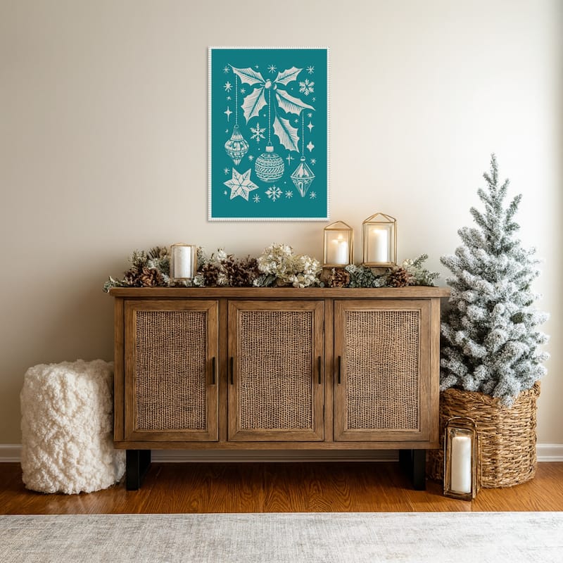 Bells and Baubles: Holiday Ornament Poster by Casa Cartissi (23 x 33 in.), Framed Canvas Wall Art Print - Sylvie Beaded White