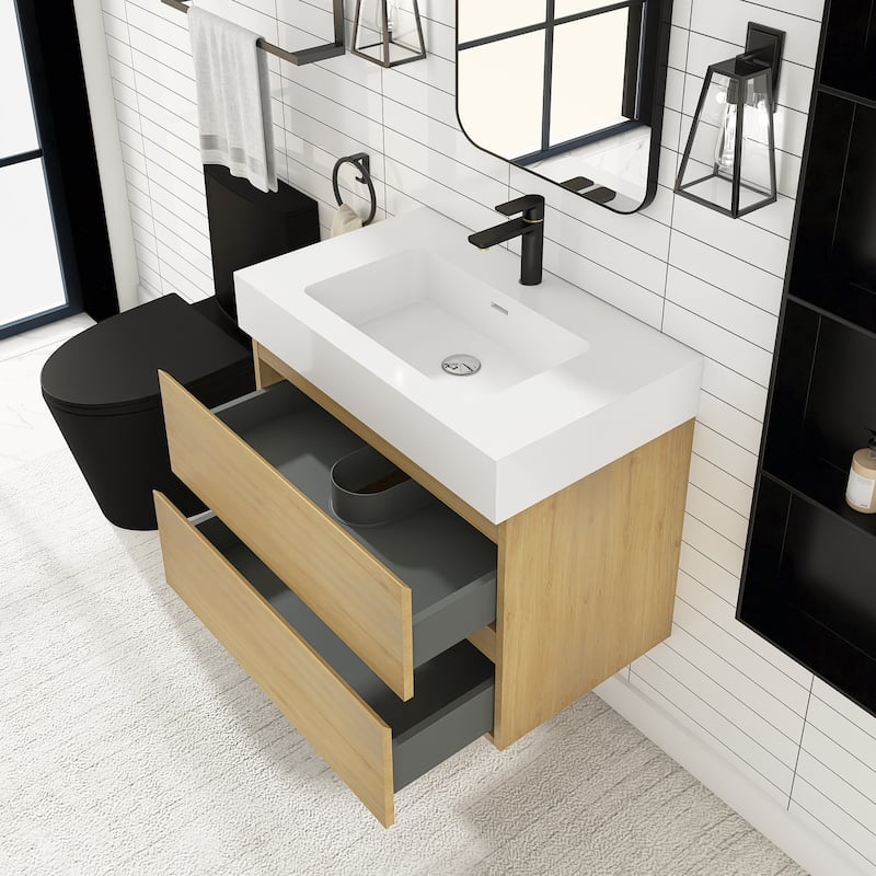 Floating Bathroom Vanity with Solid Surface Top