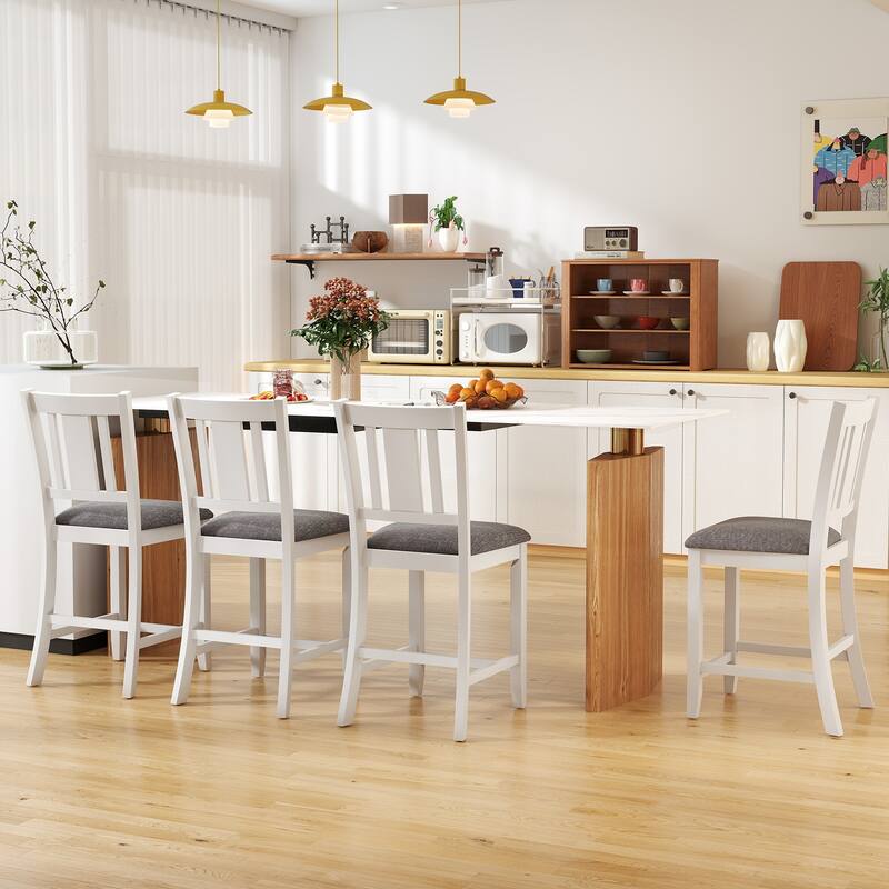Gymax Rubber Wooden Bar Stools Set of 4 w/ Ergonomic Back Comfortable