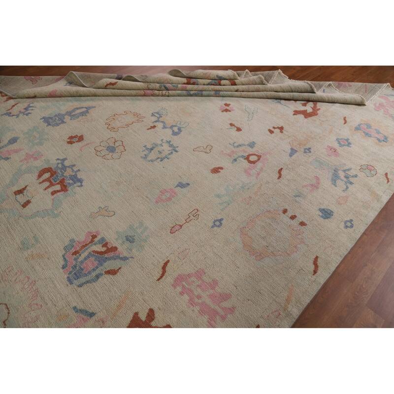 Vegetable Dye Oushak Turkish Area Rug Hand-knotted Wool Floral Carpet - 8'10"x 11'10"
