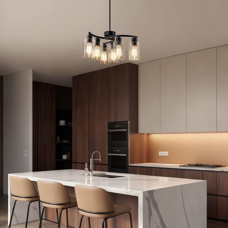 Modern Farmhouse 6-Light Chandeliers for Dining Room Light Fixture over Table with Clear Glass Shade