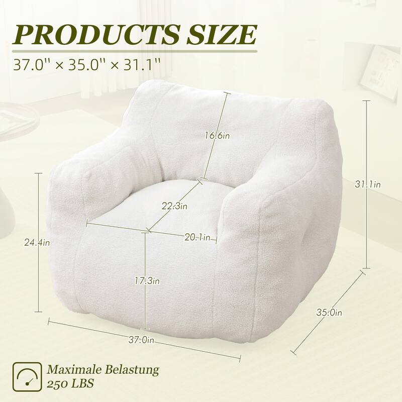 HOMEFUN Teddy Fabric Upholstered High-Density Foam Bean Bag Sofa Chair with Armrests
