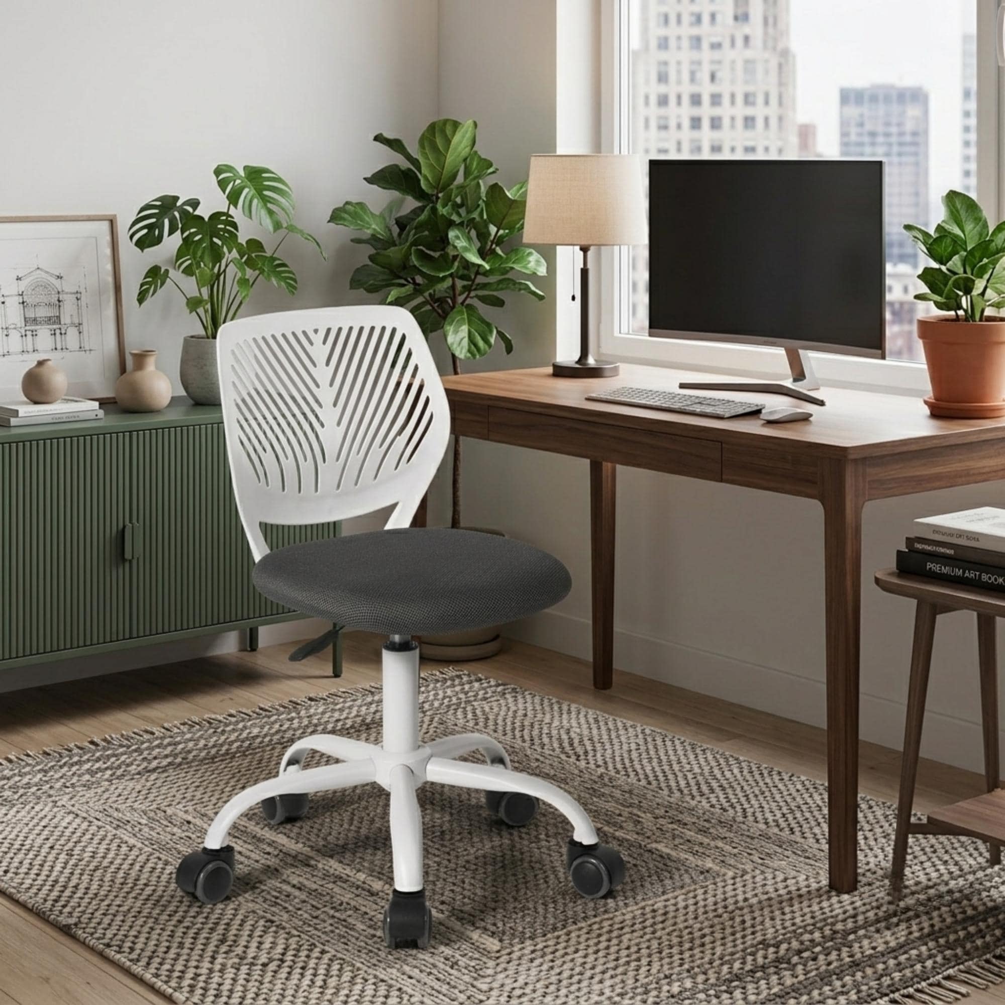 Homy Casa Kids' Adjustable Height Swivel Desk Chair with Padded Seat, Rolling Wheels and Metal Base