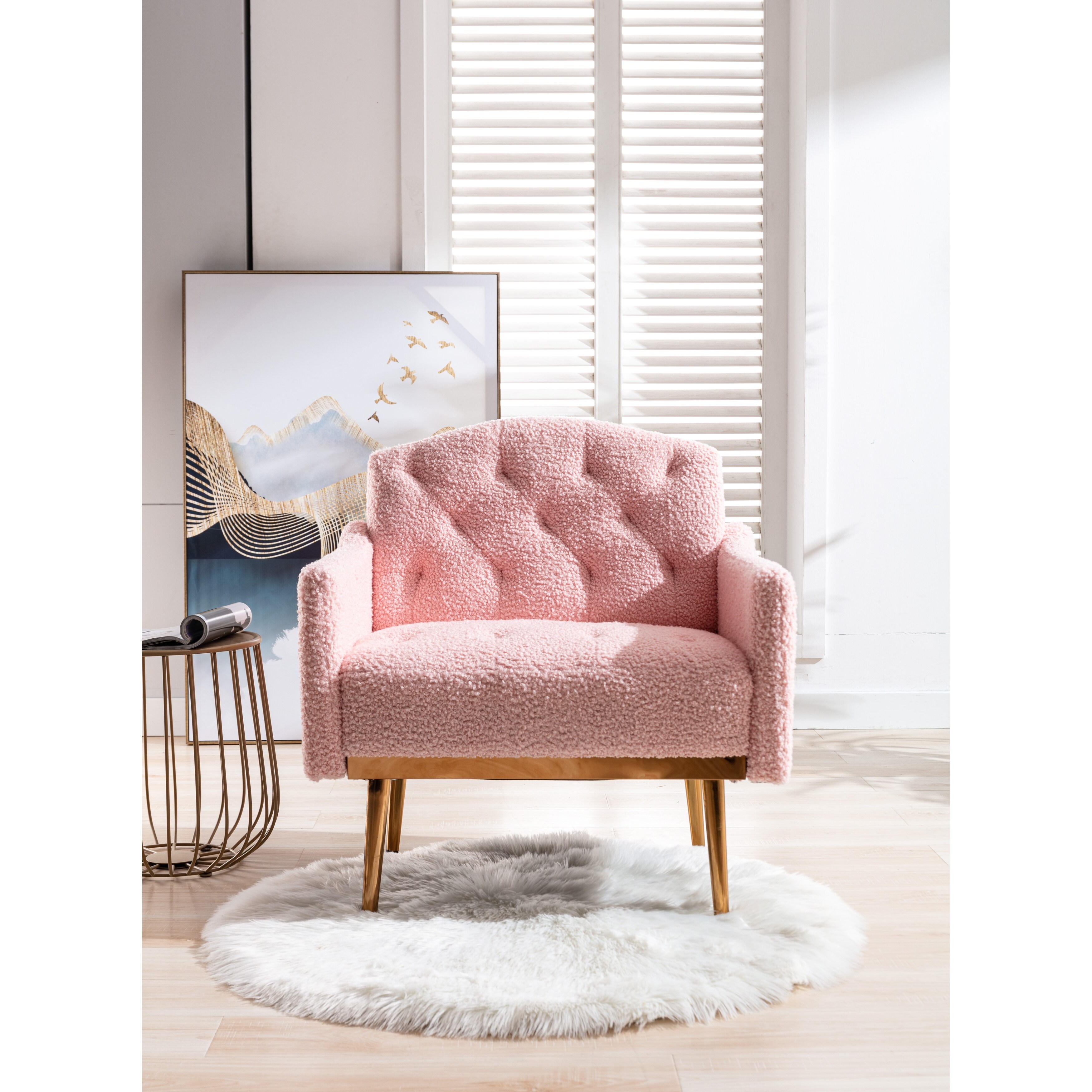 Pink gold accent chair best sale