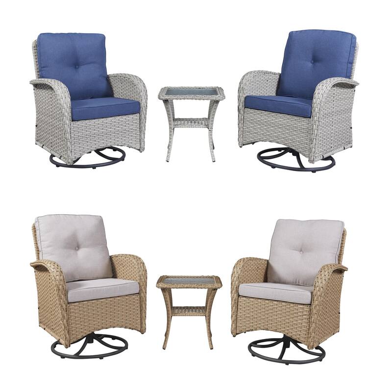 Gymojoy Outdoor 3-piece Rattan Wicker Rocking Swivel Chair Set