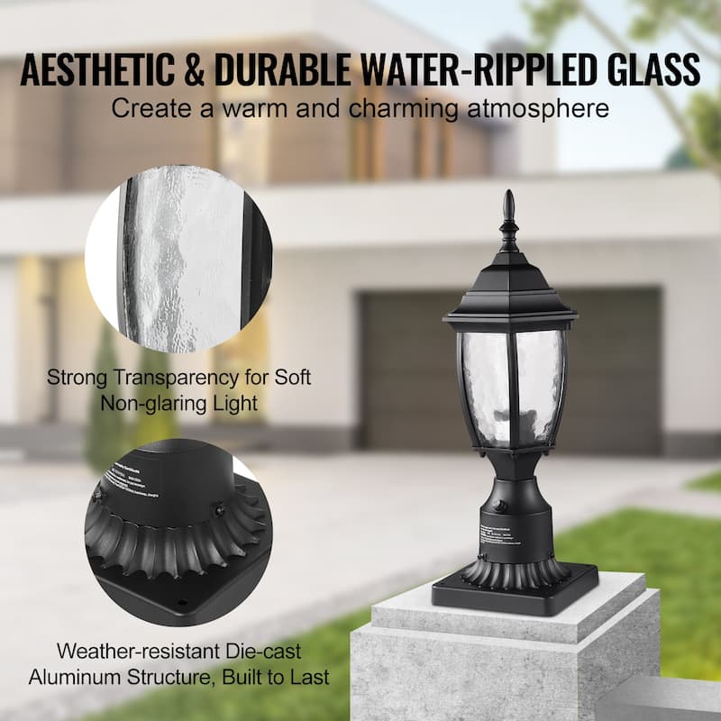 2 Pack Dusk to Dawn Outdoor Post Light, Waterproof Lamp Post Light Fixtures with Pier Mount Base Glass Shade