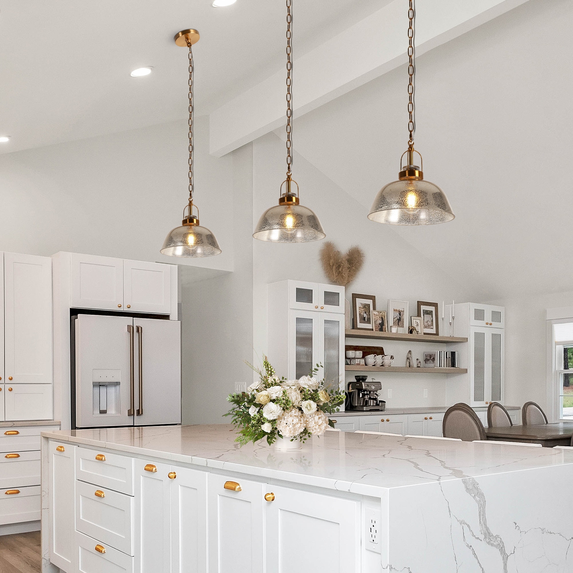 LALUZ Modern 1-Light Textured Glass Pendant Light for Kitchen Island Dining Room - D 11" x H 10.2"