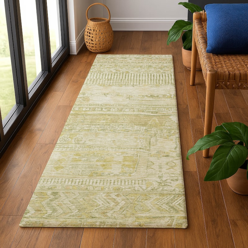 Premium Washable Super Soft Modern Global Mayfield Rug - 2'3" x 7'6" - Tan