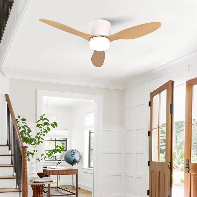 42-inch Ceiling Fan with Light, Ultra-Slim Flush-Mount Design, 3 ABS Plastic Blades, Remote Control Included