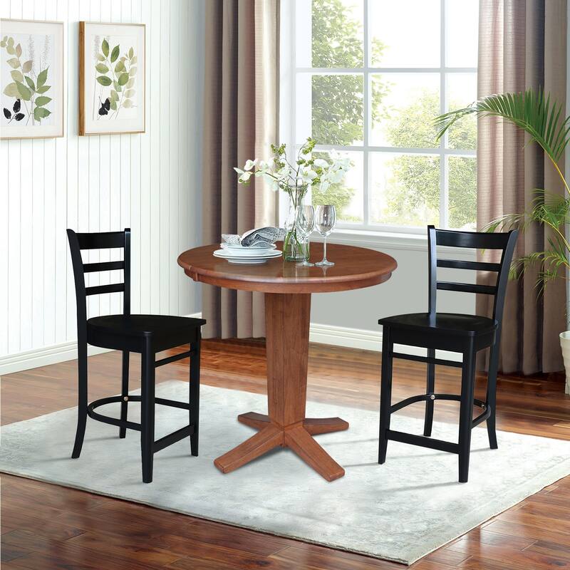 36 in Round Counter Height Extension Dining Table with 12 in Leaf and Stools - Distressed Oak/Black