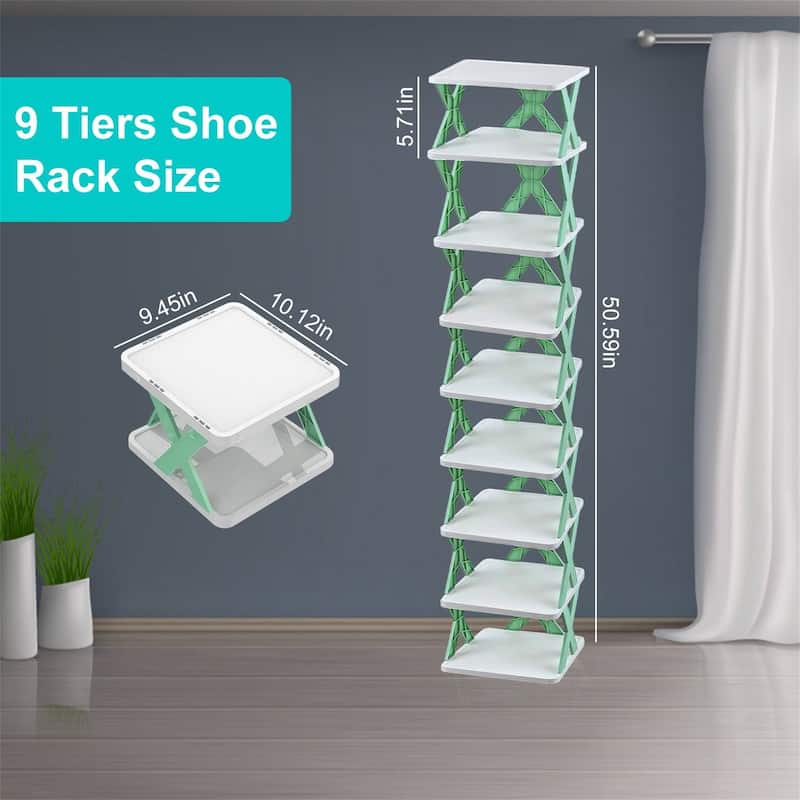 9 Tier Narrow Entryway Shoe Rack Plastic Vertical Shoe Organizer