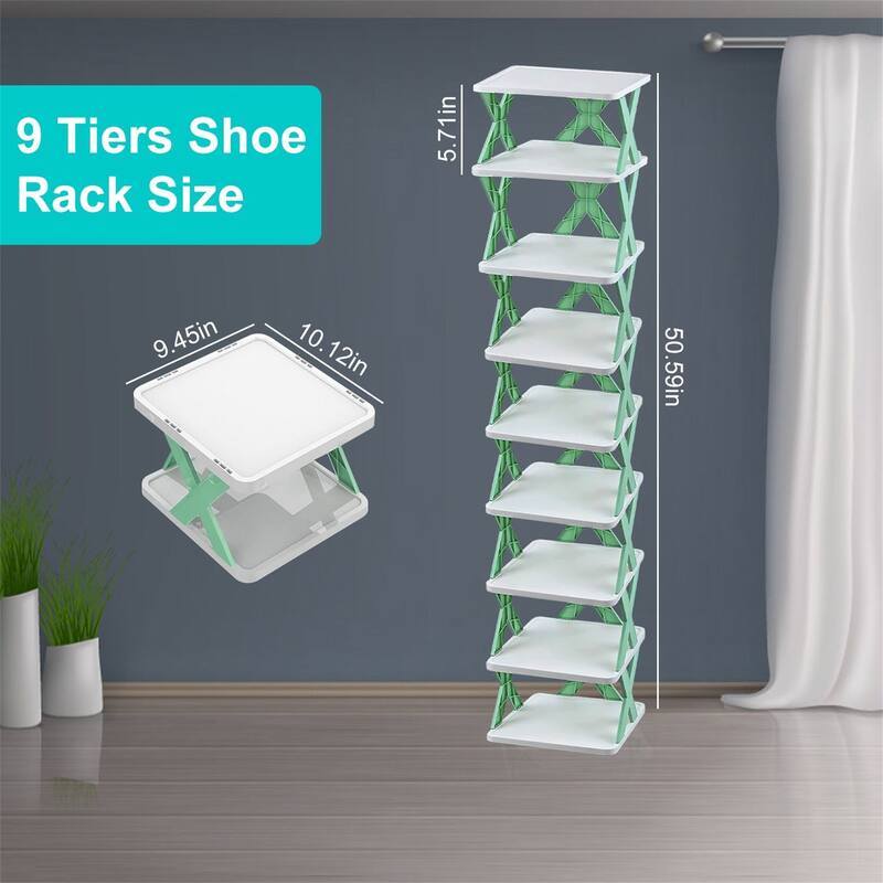9 Tier Narrow Shoe Rack Free Standing Vertical Shoe Organizer Plastic Shelf Closet