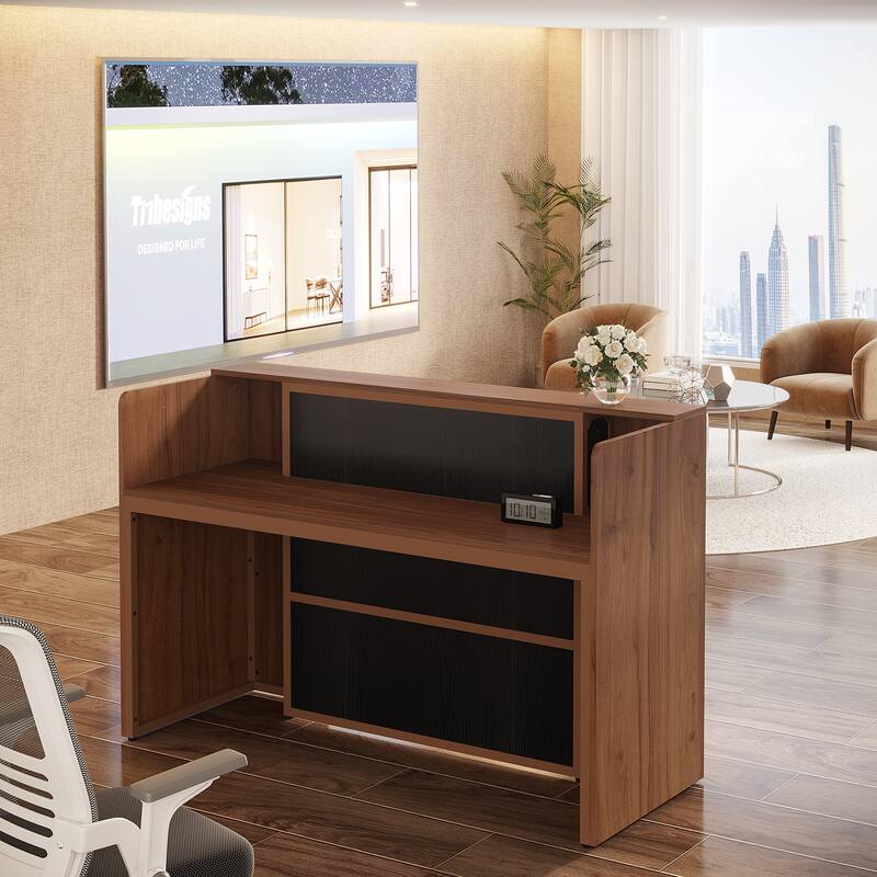 Modern 63 Inches Front Counter Table Reception Desk with LED for Retail