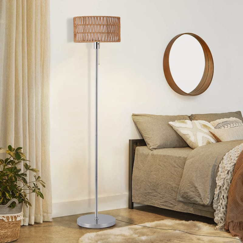 Netin 57" Coastal Bohemian Rattan Iron LED Floor Lamp with Pull-Chain, Adjustable 3 Color Temperatures