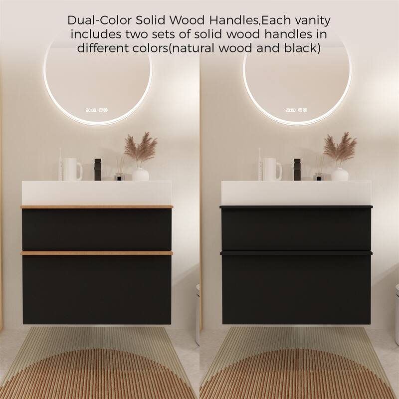 24" Wall Mounted Bathroom Vanity with Integrated Acrylic Sink, 2 Soft-Close Drawers