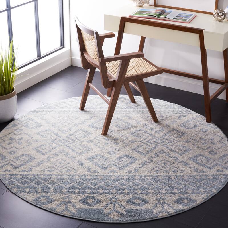 SAFAVIEH Adirondack Barlina Rustic Boho Rug - 6' Round - Slate/Ivory