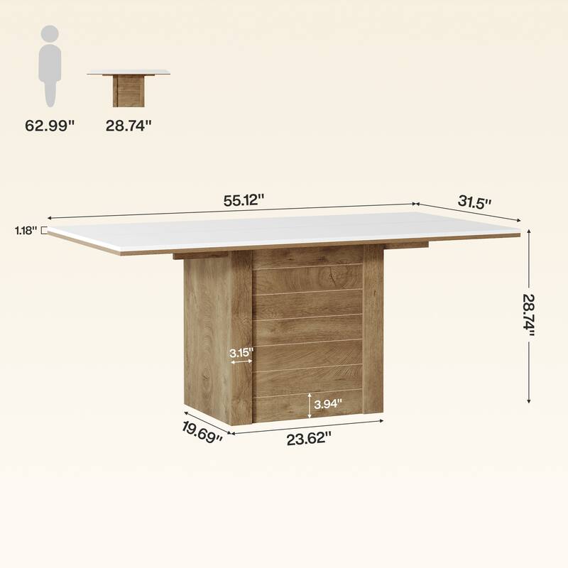 55" Rectangular Dining Table for 4 to 6 People, Kitchen Table for Dining Room & Living Room
