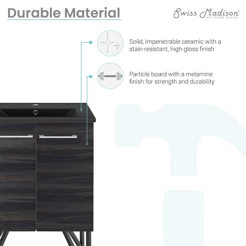 Annecy 24 In. Black Walnut Bathroom Vanity With Black Ceramic Sink Top