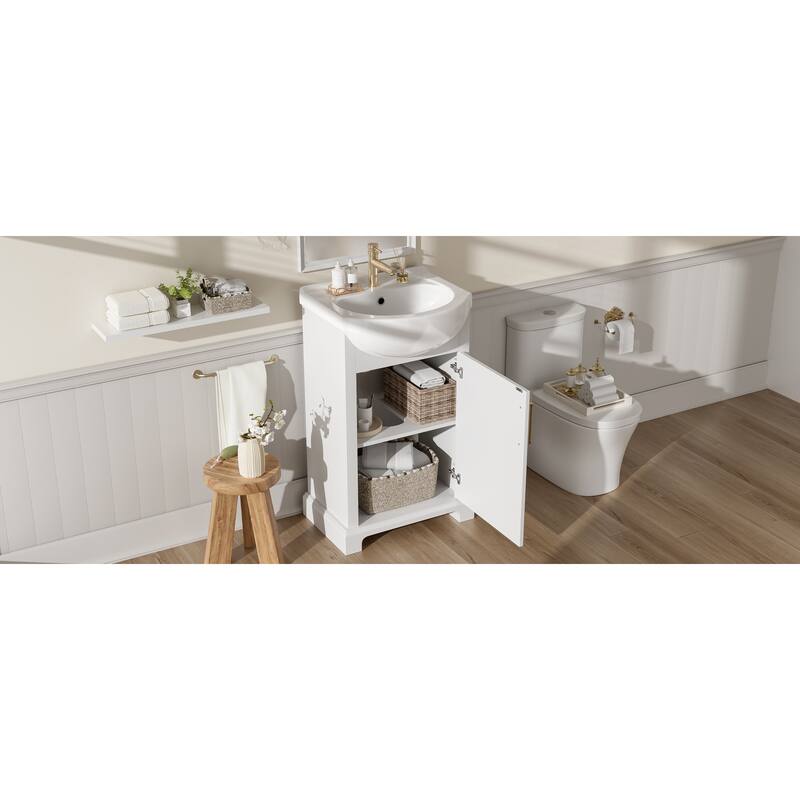Roomfitters 20" Bathroom Vanity with Bulged Ceramic Basin, Freestanding French Style Storage Cabinet & Soft Close Door