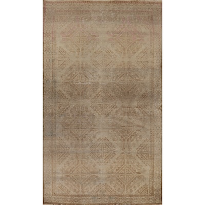 Gold Beige Geometric Balouch Persian Area Rug Handmade Wool Carpet - 3'8" x 6'6"