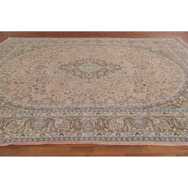 Hand Knotted Oriental 100% Wool Carpet Traditional Floral Pink Kashan Area Rug - 12' 5'' X 9' 5''