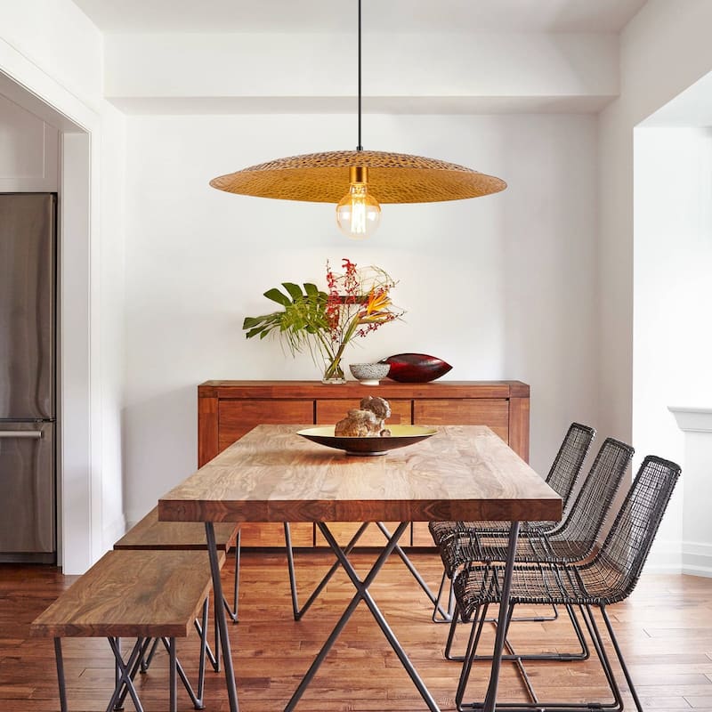 1-Light 24"Wide Oversized Retro Hammered Textured Gold Dome Pendant Light