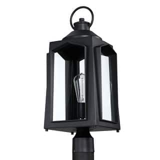 1-Light Matte Black Outdoor Post Light with Clear Glass Shade - M
