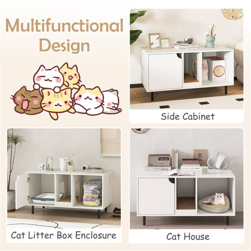Hidden Cat Litter Box Cabinet With Storage And Scratch Pad