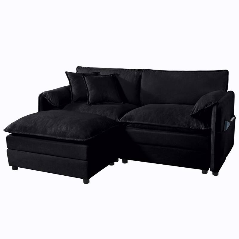 75.59" Chenille Upholstered L-Shaped Modular Sectional Sofa with Double-Layer Cushions, DIY Combination