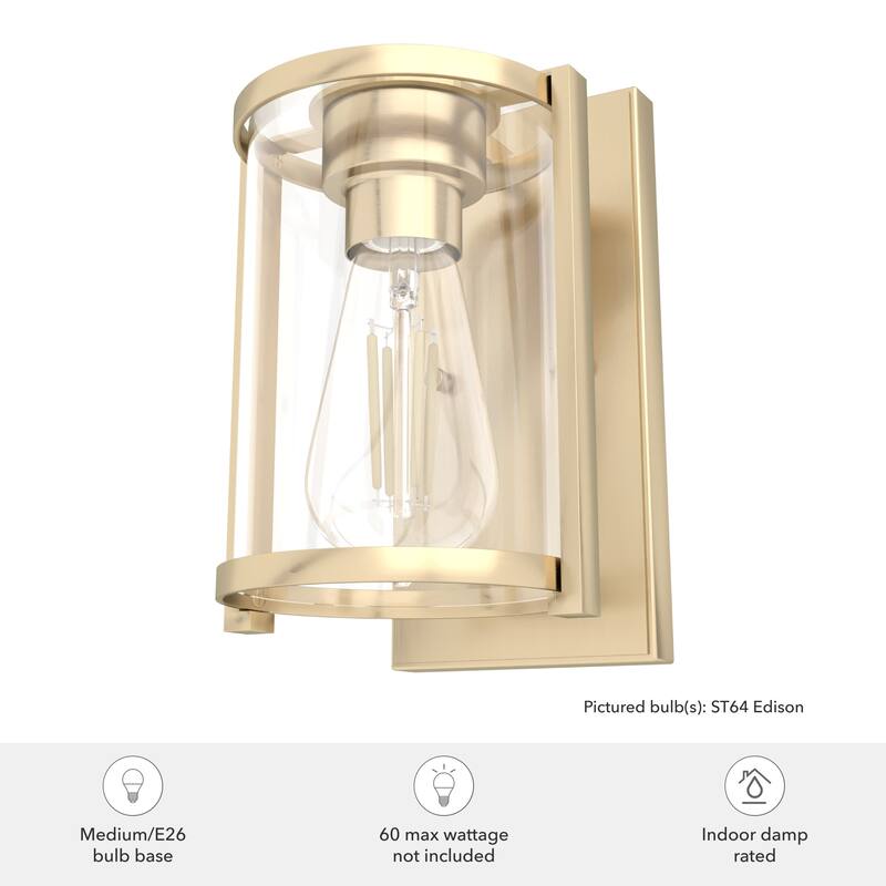 Hunter Astwood 1-Light Wall Sconce, Clear Glass, Damp-Rated, Bath or Hall Light - Contemporary, Transitional, Art-Deco