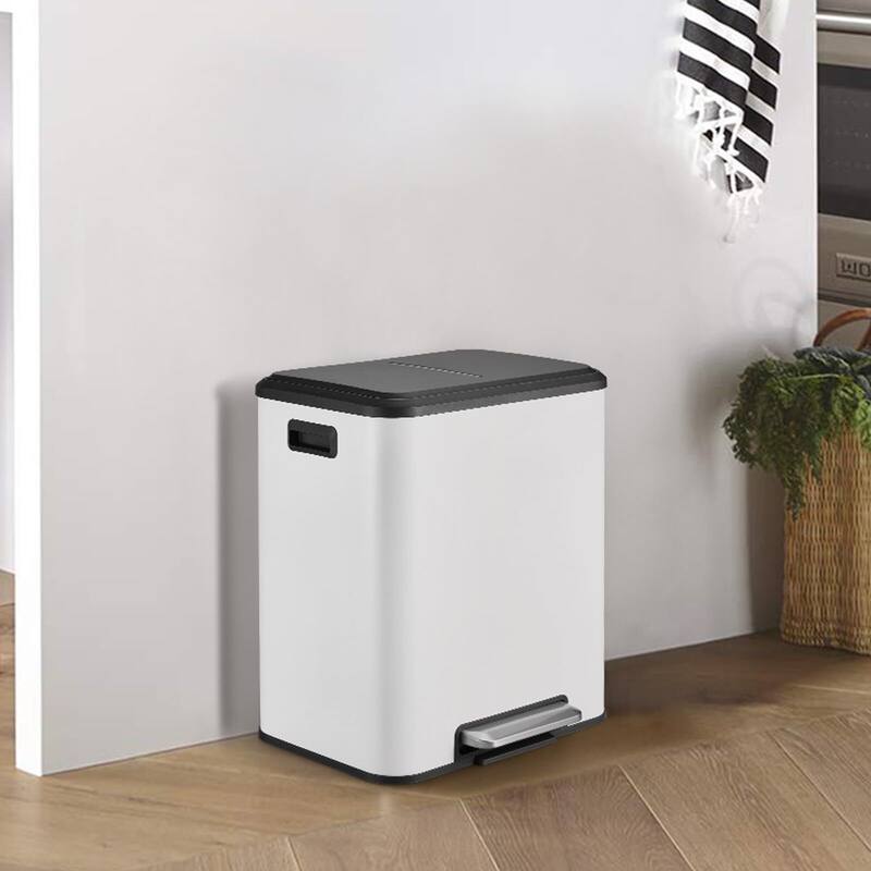 30 Liter / 8 Gallon Rectangular Hands-Free Dual Compartment Recycling Kitchen Step Trash Can