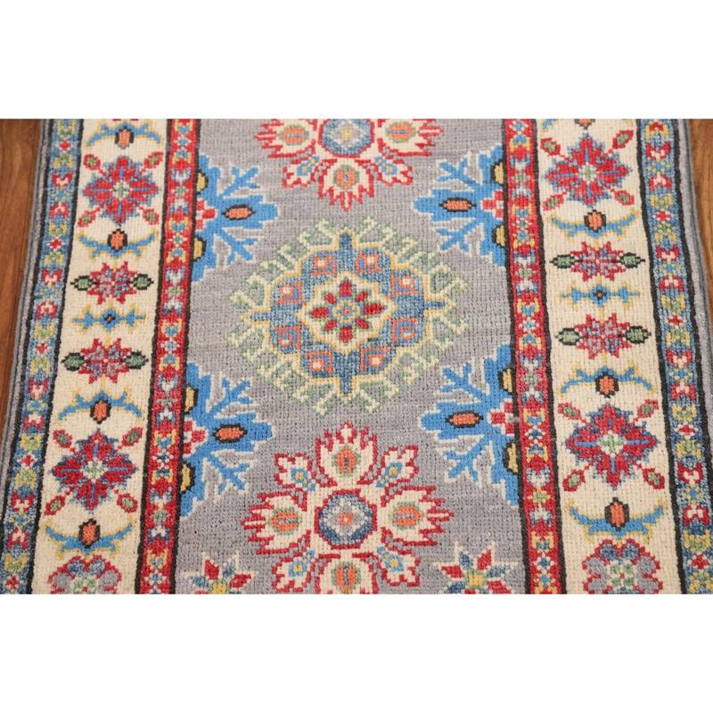 Gray Kazak Oriental Foyer Rug Hand-Knotted Wool Carpet - 2'0" x 3'0"