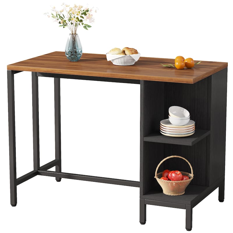 Kitchen Island with 5 Open Shelves, Industrial Dining Island Table with Large Worktop, Freestanding Kitchen Island Table