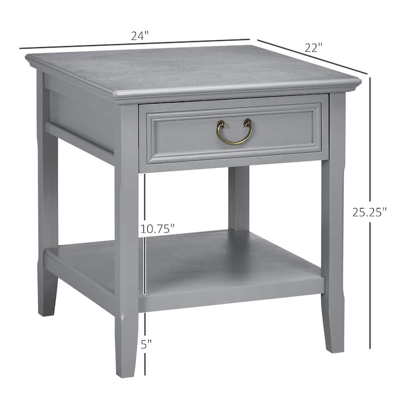Retro Side Table, End Table with Storage Drawer and Open Shelf for Living Room, Bedroom