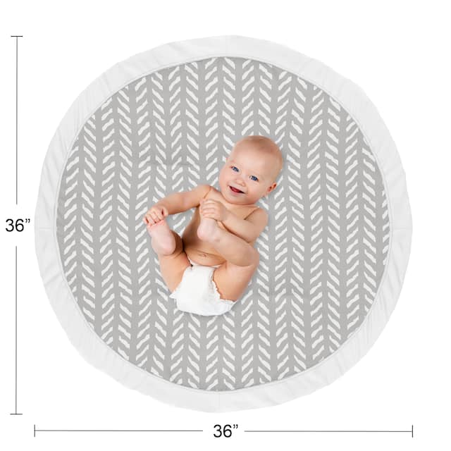 Grey Boho Arrow Boy or Girl Baby Tummy Time Playmat - Gray and White Herringbone for Woodland Forest Friends Collection