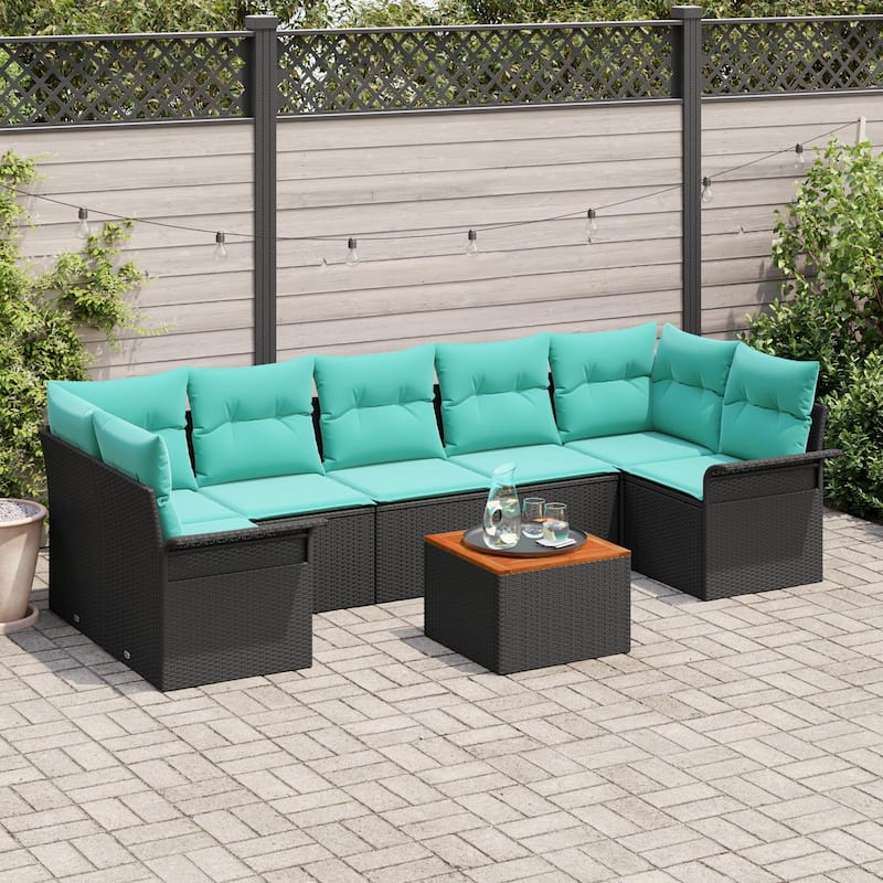 vidaXL 8 Piece Garden Sofa Set with Cushions - 113.8×52.2×27.2 - Black