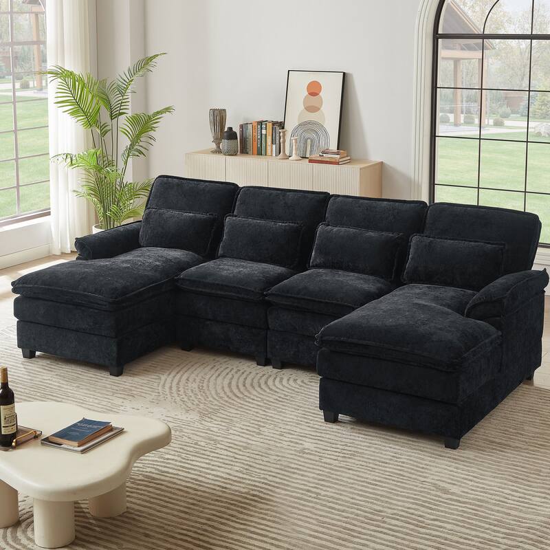 113 Inches Oversized Double Layer Cloud Design U Shaped Sofa with Double Chaise