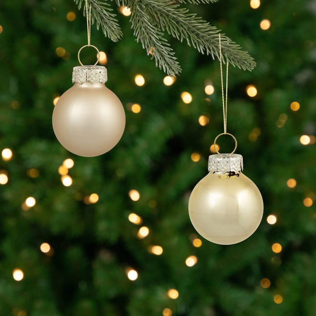 2-Finish Mini Christmas Glass Ball Ornaments - 1" (25mm) - Gold - 24ct