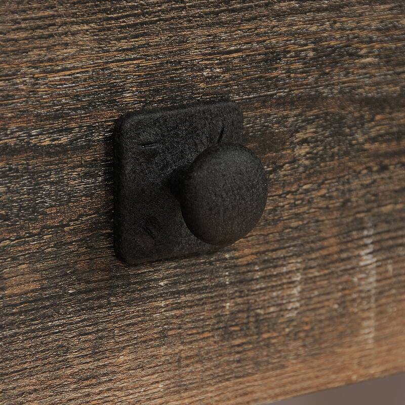 Wood Industrial Side Table with Smooth-Glide Drawers and Open Shelf, Brown - 22.44" L x 21.65" W x 23.11" H