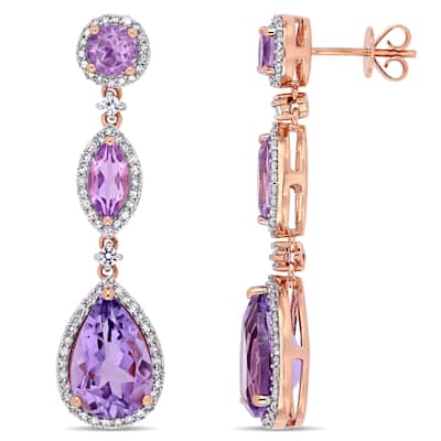 Miadora 14k Rose Gold Amethyst Rose de France White Sapphire and 5/8ct TDW Diamond Dangle Earrings