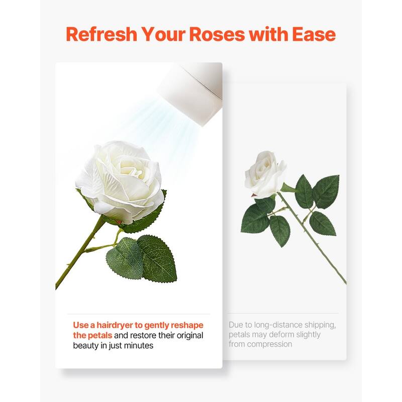 White Velvet Artificial Roses with 60 Stems Flexible Wire and Layered Bloom - 3.9 x 3.9 x 20.1 inch
