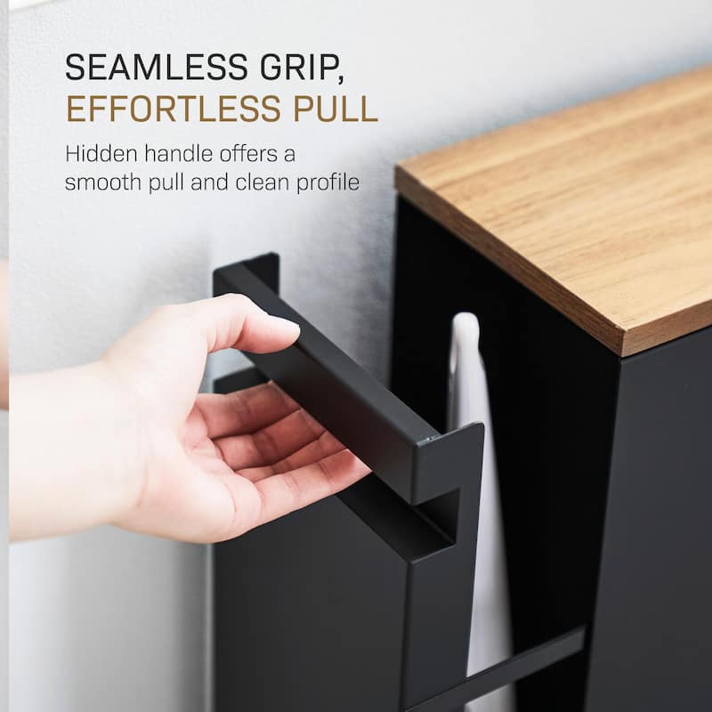 Yamazaki Home Pull-Out Bathroom Storage Cabinet, Steel and Wood - L 22.05 x W 5.51 x H 21.65 inches