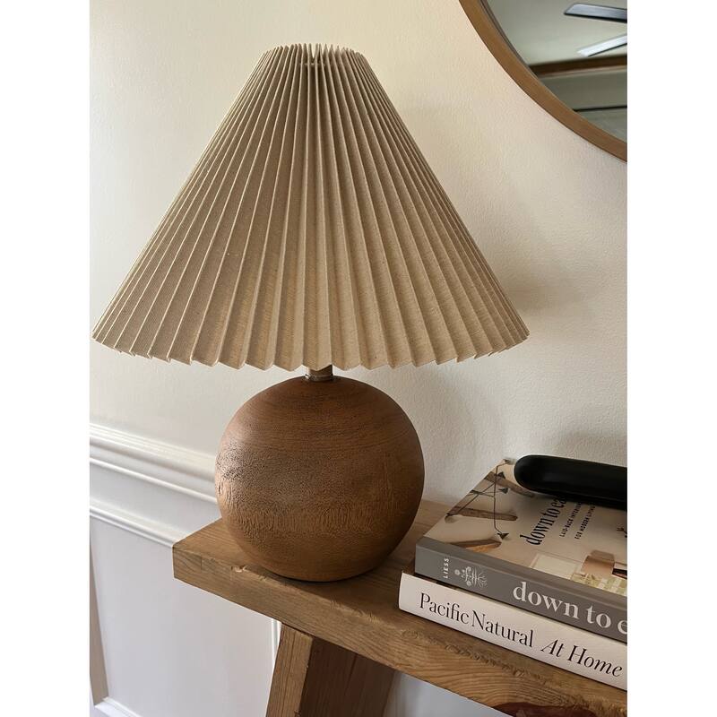 Arvid 17.25" Coastal Scandinavian Resin/Iron Sphere LED Table Lamp with Pleated Shade and Pull Chain, by JONATHAN Y