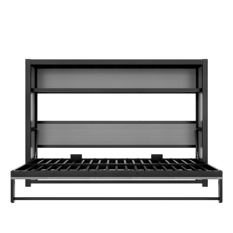 Metal Twin Size Murphy Bed with Shelves,Foldable and Space-saving Design