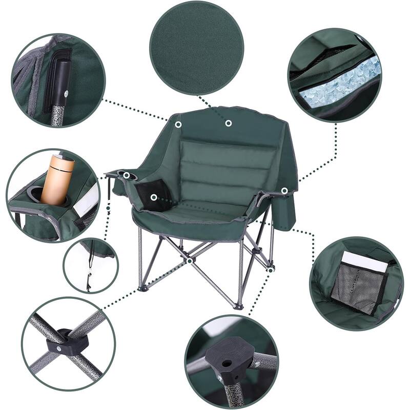 Camping Chair, Padded Camping Chair Cushioned Extra Wide, Cup Holder, and Carry Bag