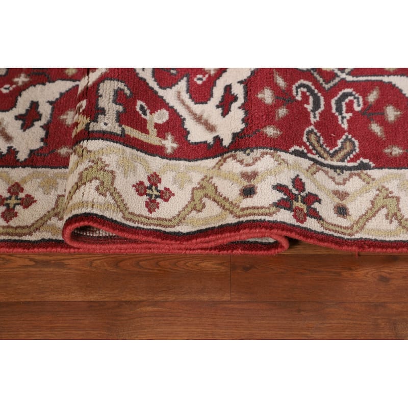 Red Oushak Indian Runner Rug Hand-Knotted Wool Carpet - 2'6"x 9'9"